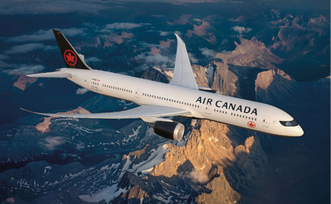 Air Canada plane in the sky