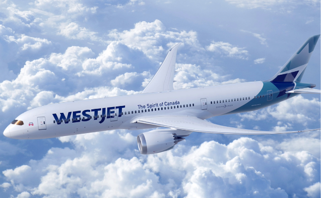 WestJet plane in the air